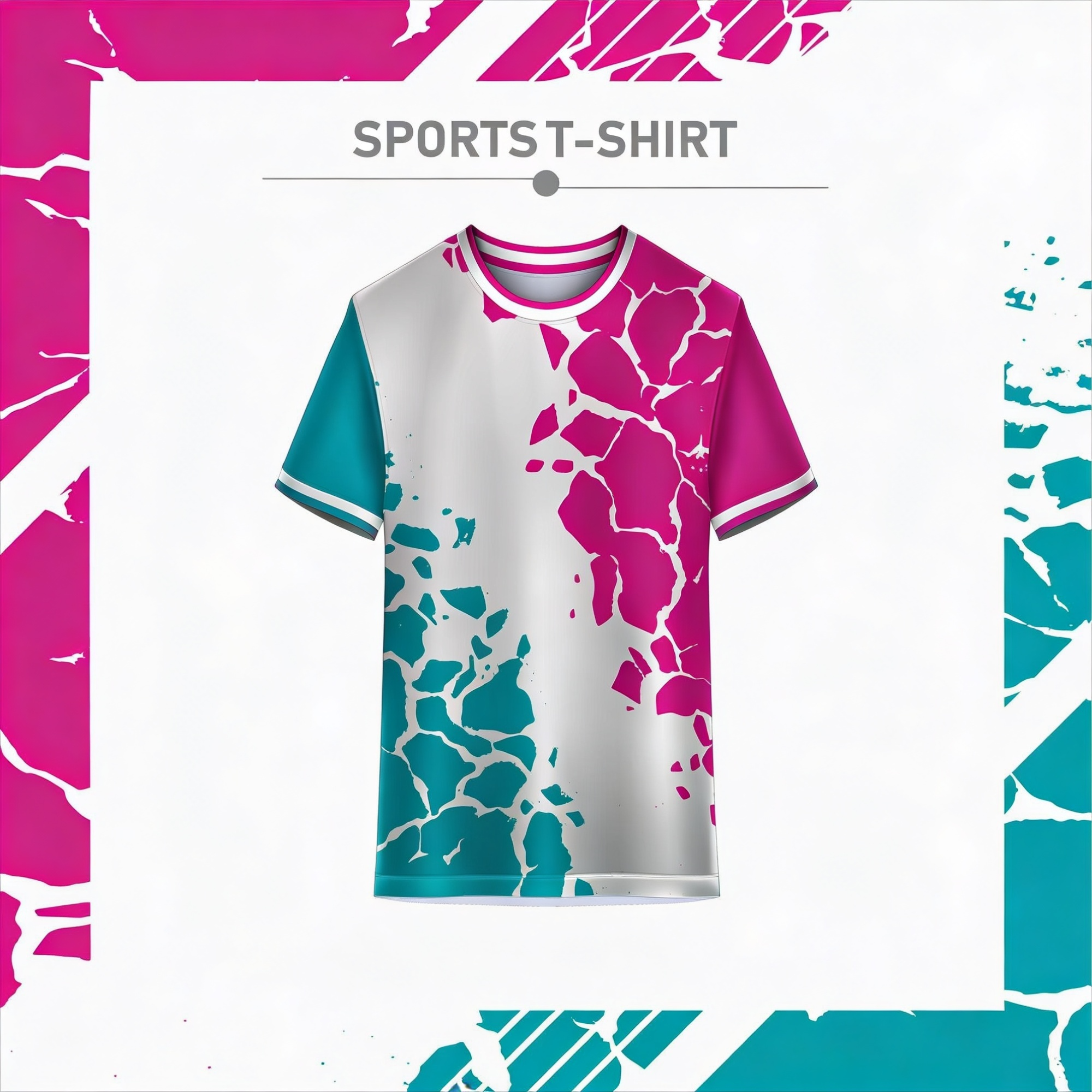 Sky blue pink grey vibrant sports t-shirt front view premium dry fit athletic jersey