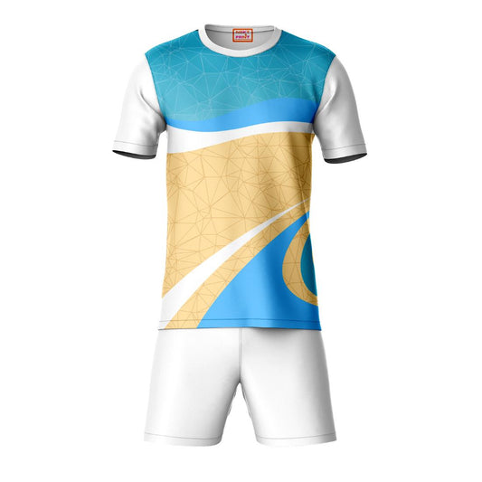 Sky blue sports t-shirt with white shorts co-ord set front view