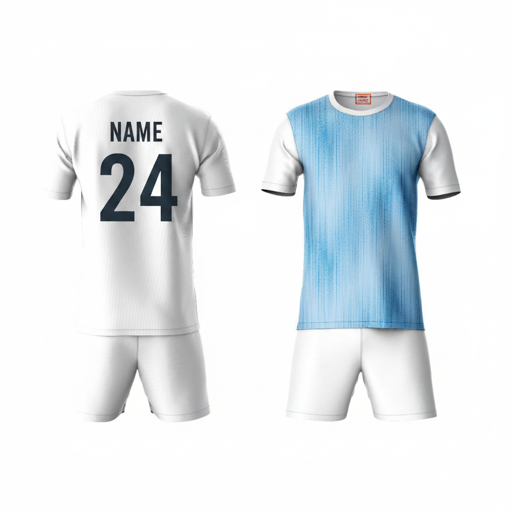 Sky blue athletic coord set back side with white shorts