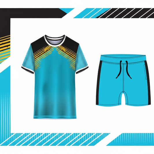 Sky blue strike sports jersey with matching shorts front view