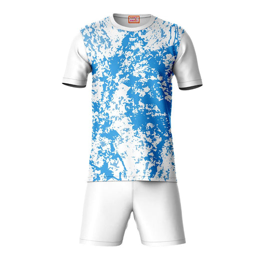 Sky blue white sports t-shirt with white shorts co-ord set front view