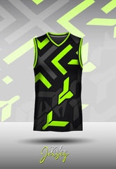 Sleeveless Sports Jersey with Neon Green Geometric Abstract Design
