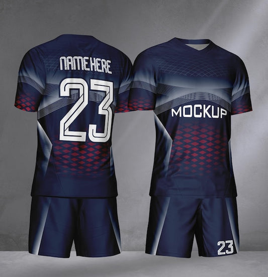 NextPrint Premium Navy Blue Sports Jersey – Geometric Football Kit with Custom Print