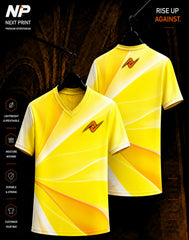 Solar Flare yellow orange and white abstract wave sublimation V-neck sports jersey front and back by Next Print