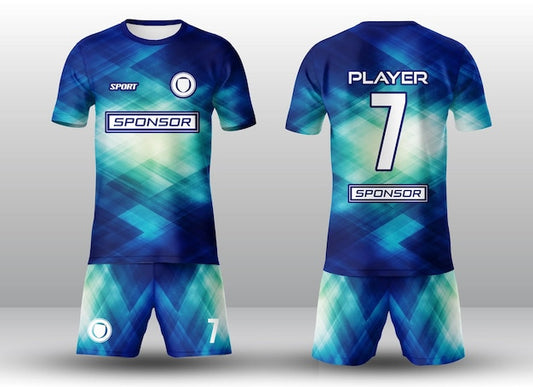 NextPrint Premium Blue Green Sports Jersey – Abstract Football Kit with Custom Print