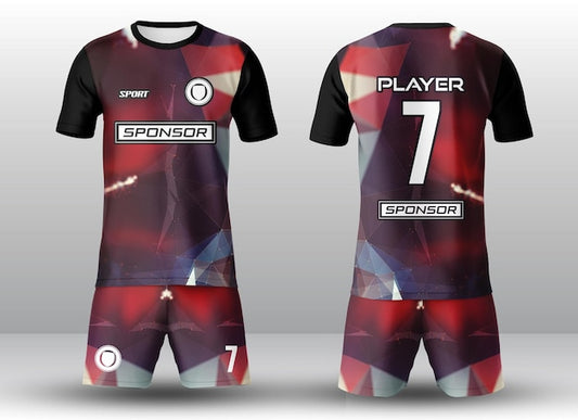 NextPrint Custom Red & Black Abstract Geometric Football Jersey Set – Personalized Name & Number Print