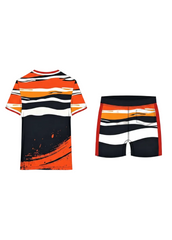 Next print Custom Orange Black White Striped Sports Jersey with Shorts | Personalized Cricket & Football Uniform Set India