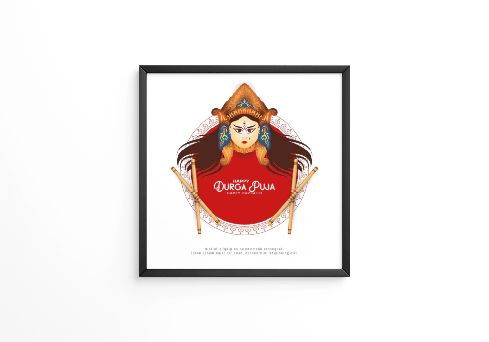 Stylish classic Happy Durga puja and happy Navratri festival goddess frame - Next Print