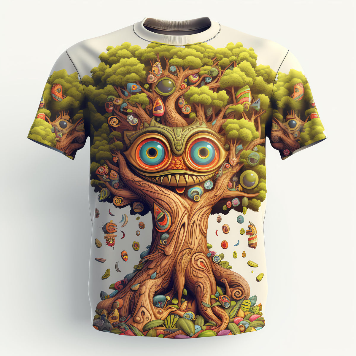 Next Print   t - shirt with a tree on it that has a face and a tree on it.