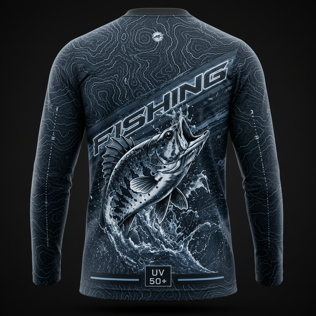 Men’s Fishing Performance T-Shirt – Tactical Bass Angler Long Sleeve UV Protection Fishing Tee Black Grey