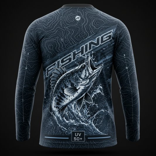 Men’s Fishing Performance T-Shirt – Tactical Bass Angler Long Sleeve UV Protection Fishing Tee Black Grey