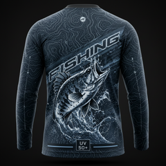 Men’s Fishing Performance T-Shirt – Tactical Bass Angler Long Sleeve UV Protection Fishing Tee Black Grey
