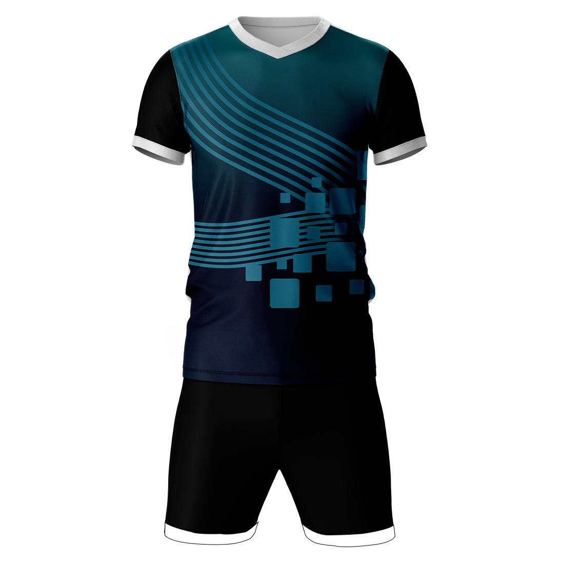 Teal pixel wave sports jersey set for men front view