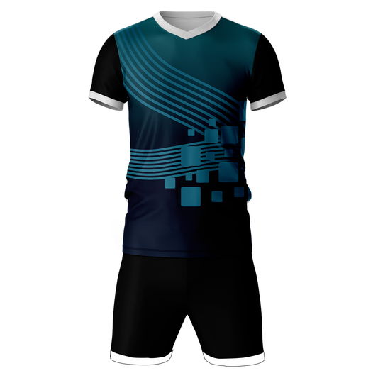 Teal pixel wave sports jersey set for men front view
