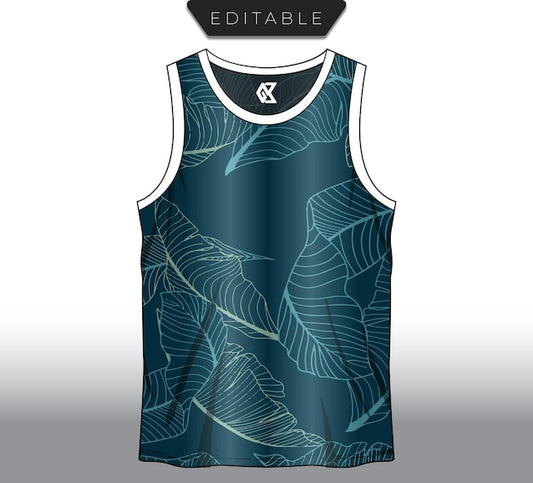 Teal Tropical Banana Leaf Line Art Sublimation Jersey Design
