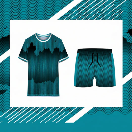 Teal wave sports jersey with matching shorts front view