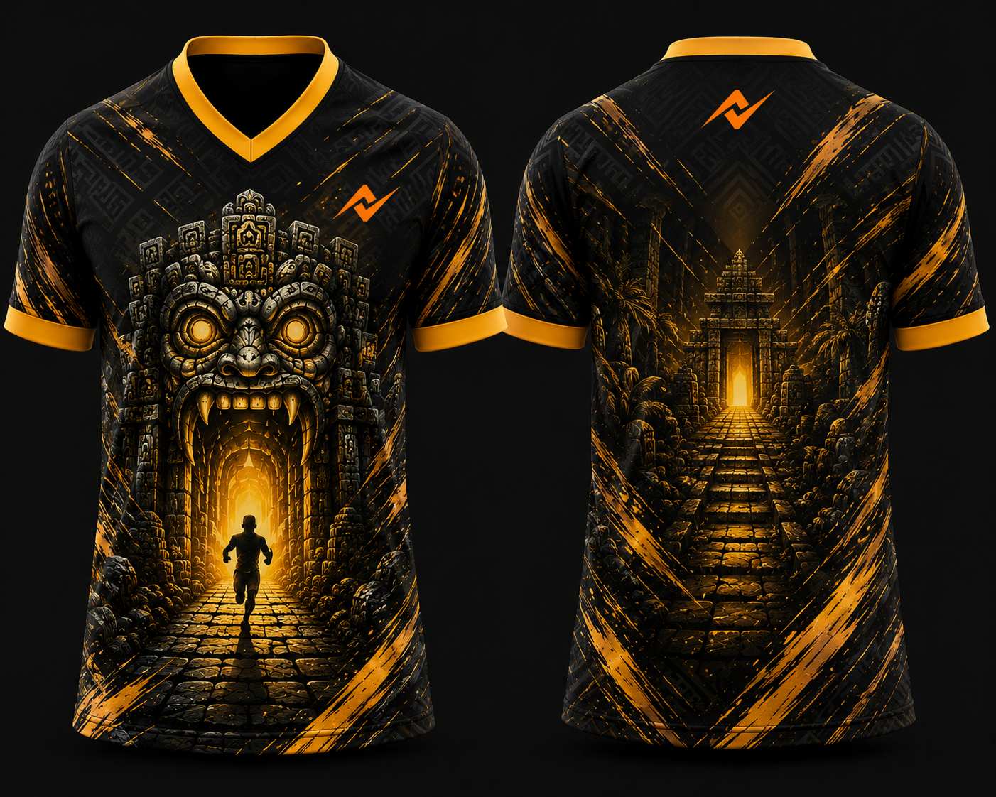 Temple Run Esports Jersey V-Neck Polo Collar – Black Gold Edition | Premium Gaming Jersey