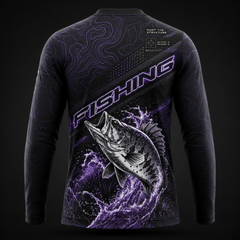 Topographic Fishing T-Shirt for Men – Premium Long Sleeve Bass Angler Performance Tee | Aqua Black