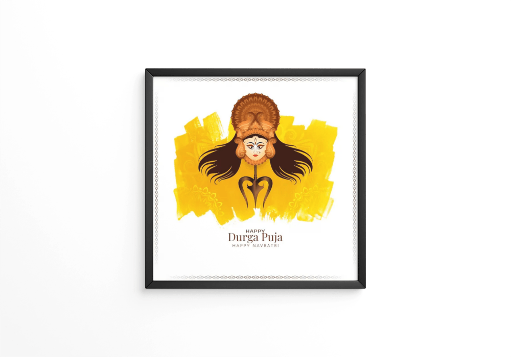 Traditional Indian Durga Puja and Happy navratri festival frame - Next Print