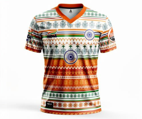 Tricolor pride saffron Ashoka Chakra bold graphic jersey