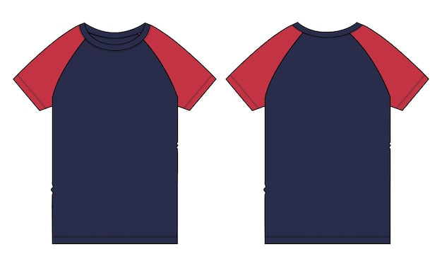 Next Print Two tone red and navy color raglan short sleeve t shirt vector illustration template