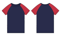 Next Print Two tone red and navy color raglan short sleeve t shirt vector illustration template