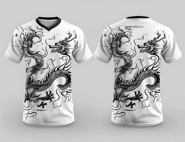 Next Print two white shirts with a dragon on the front and the word gargo on the front