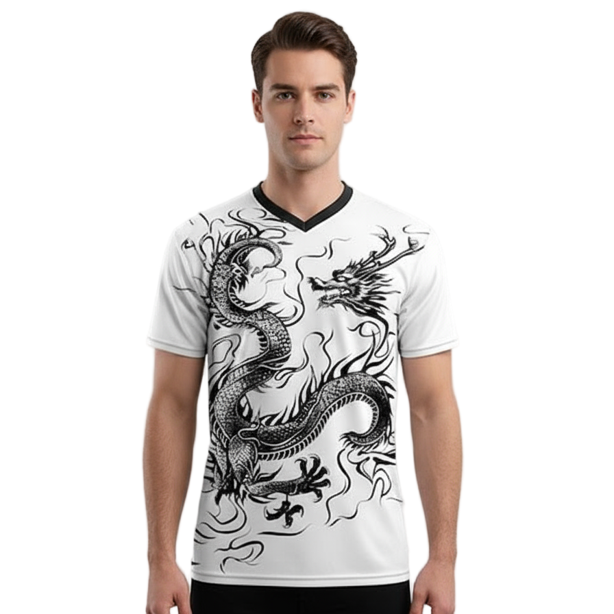 Next Print two white shirts with a dragon on the front and the word gargo on the front