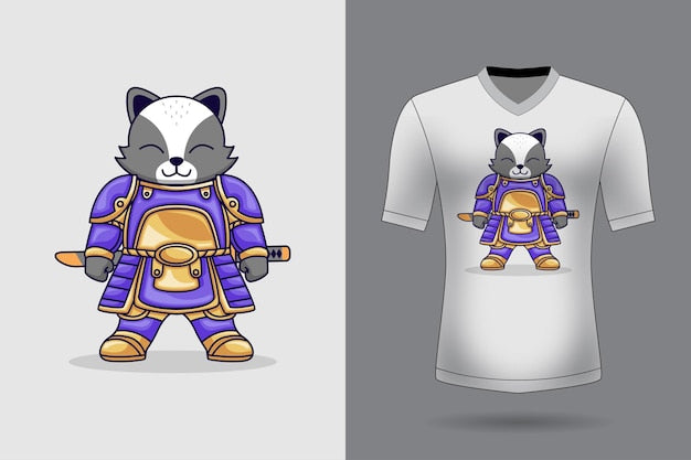 Next Print Vector cute samurai cat holding sword katana cartoon vector icon illustration animal nature icon concept isolated