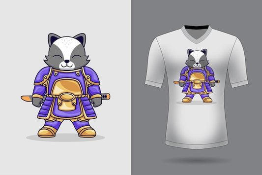 Next Print Vector cute samurai cat holding sword katana cartoon vector icon illustration animal nature icon concept isolated