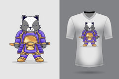 Next Print Vector cute samurai cat holding sword katana cartoon vector icon illustration animal nature icon concept isolated
