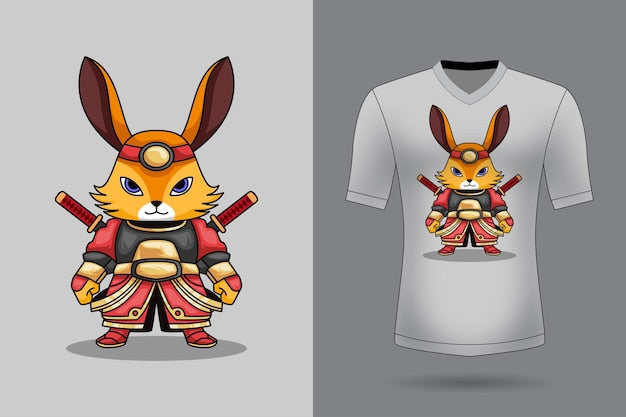 Next Print cute samurai rabbit holding sword katana cartoon animal nature icon concept isolated printed T-Shirt.