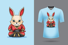 Next Print cute samurai rabbit holding sword katana cartoon animal nature icon concept printed T-Shirt.