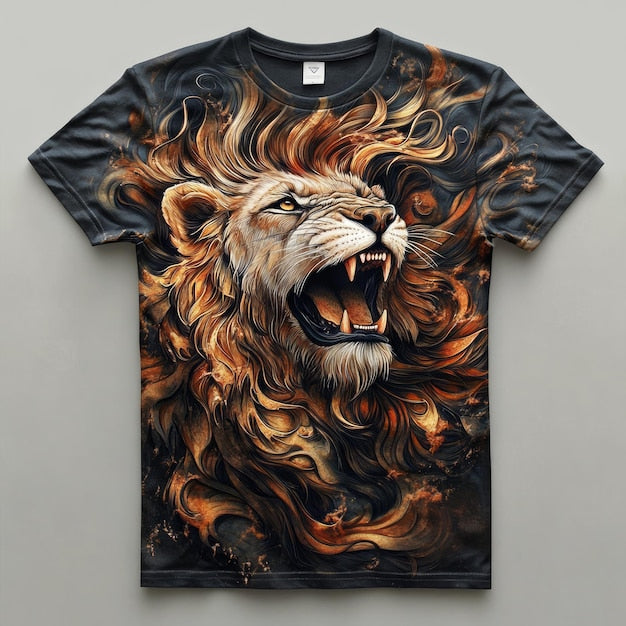 Next Print A vibrant lion graphic tshirt featuring dynamic flowing mane design printed T-Shirt.
