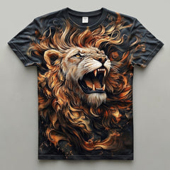 Next Print A vibrant lion graphic tshirt featuring dynamic flowing mane design printed T-Shirt.