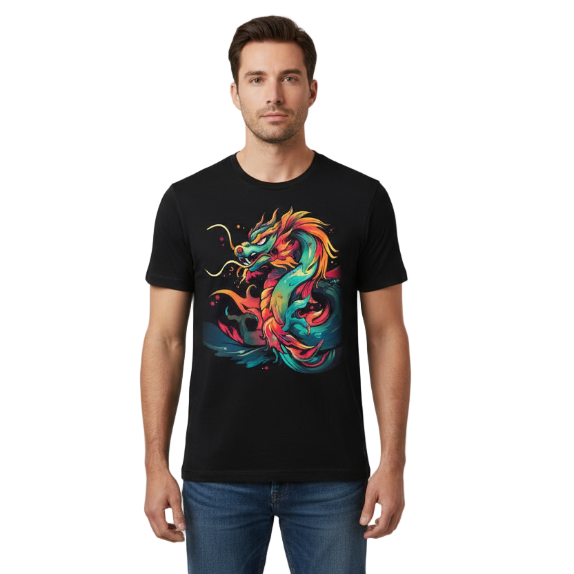 Next Print vivid dragon tshirt design made in a vibrant vector style Generative AI