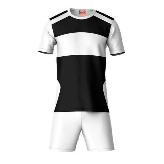 White black horizontal stripe round neck sports t-shirt with white shorts co-ord set front view