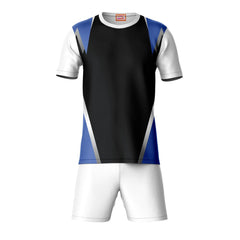 White blue black sports t-shirt with white shorts co-ord set front view