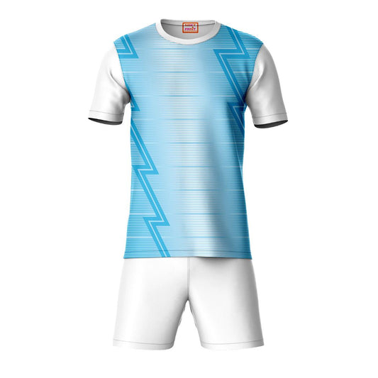 White blue gradient sports t-shirt with white shorts co-ord set front view