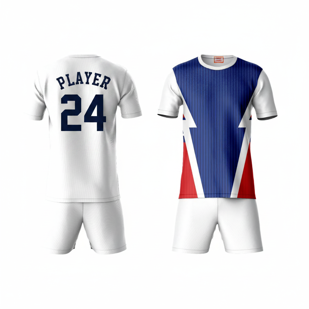 White blue activewear t-shirt with matching shorts back view
