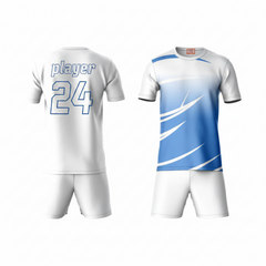White blue sports t-shirt with white shorts back view for men
