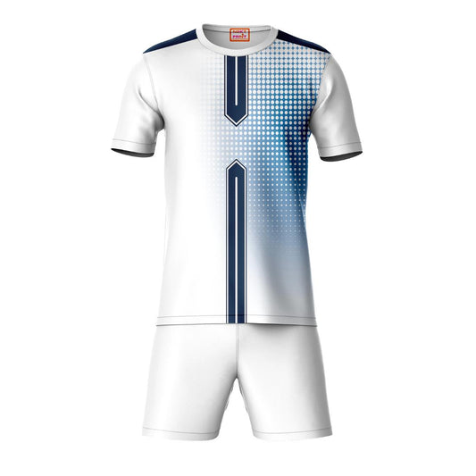 White blue sports t-shirt with white shorts co-ord set front view
