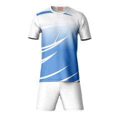 White blue sports t-shirt with white shorts coord set front view for men