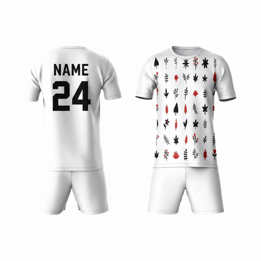 White floral patterned activewear t-shirt with white shorts back view