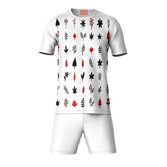 White floral pattern sports t-shirt with white shorts co-ord set front view