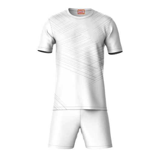 White pattern sports t-shirt with white shorts coord set front view for men