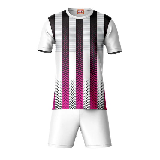 White pink vertical striped sports t-shirt with white shorts co-ord set front view