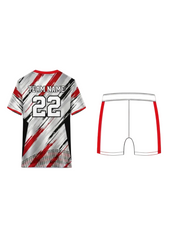White red and black custom sports jersey with matching shorts for cricket, football and volleyball team uniform sublimation printing