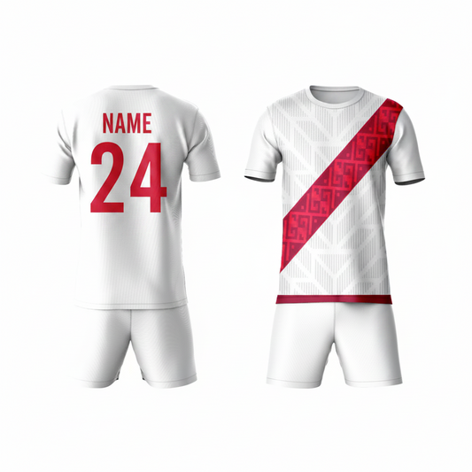 White red sports t-shirt with white shorts back view for men