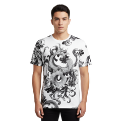 Next Print white shirt with a dragon on it is printed on the front